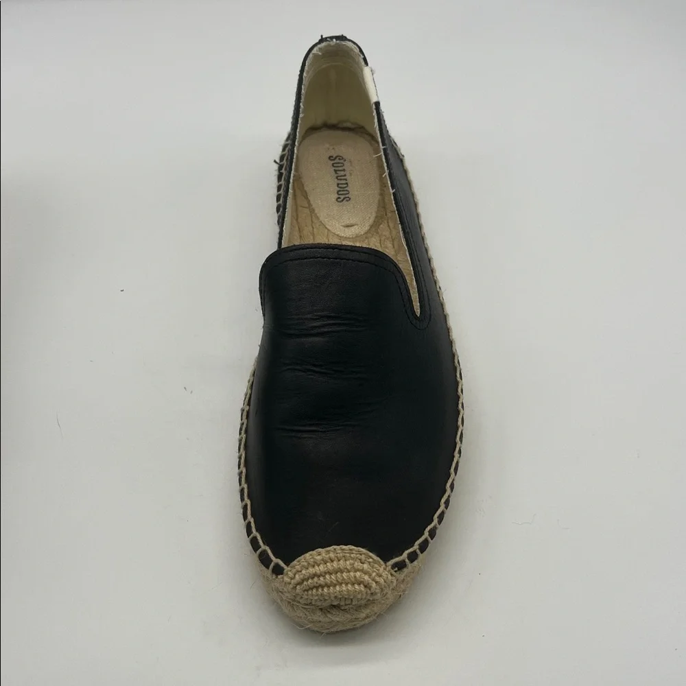 Soludos - Black Leather Espadrille Round Toe Smoking Platform Shoes Size 10